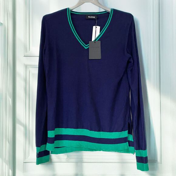 NAADAM NWT Emmy Silk Cashmere V Neck Sweater in Navy Size S - Picture 1 of 10